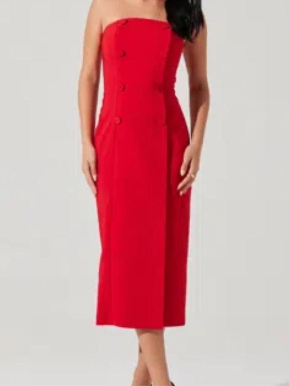ASTR THE LABEL Red Strapless Double Breasted Midi Tuxedo Cocktail Dress SZ L NWT